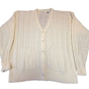 Carriage Court Vintage Cream Cable Knit Cardigan Sweater Womens Large V-Neck